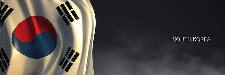 South Korea Flag with Dark Background. 3d Rendering of Asian countries Flag.