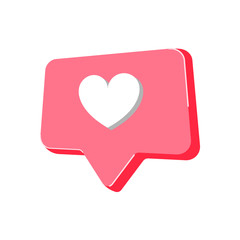 social media like with heart flat design icon, sign, logo, button, symbol vector illustration in 3D style