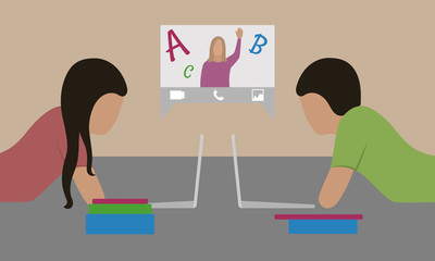 Childrens in virtual social meeting - Vector