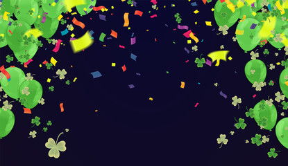 Celebratory background with balloons and green confetti Vector illustration