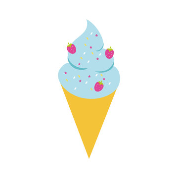 ice cream cone with strawberries flat style icon