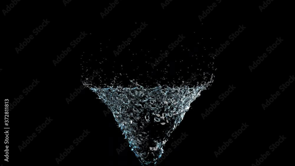 Poster flow liquid like water spins into a whirlpool or a tornado. 3d animation. 4k include alpha matte.