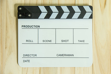 movie slate on wood for movie content.