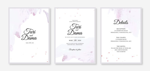 Fototapeta na wymiar Wedding invitation template with hand painting watercolor splash