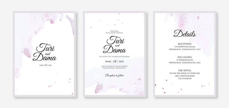 Wedding invitation template with hand painting watercolor splash