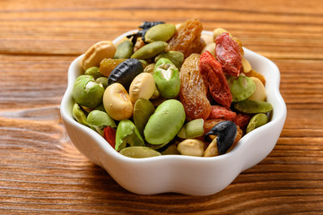 side view mixed beans and raisins
