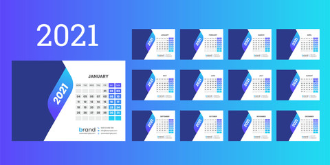 Desk Calendar 2021 template - 12 months included 