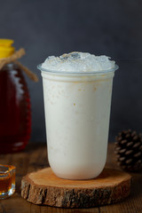 Milk glass on the floor, ideas about nutritious and healthy dairy products.