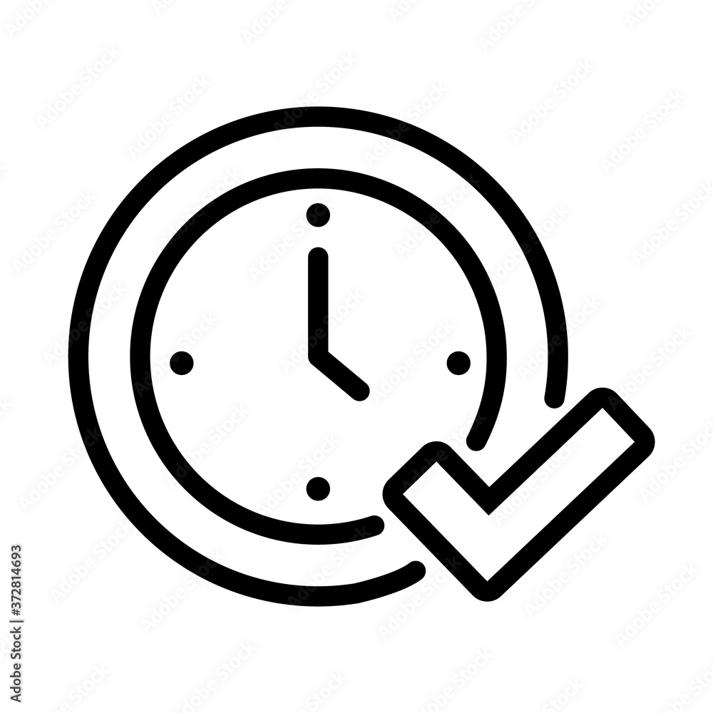 Poster time clock with check symbol line style icon