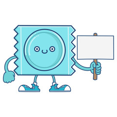 kawaii blue smiling condom wrapper icon cartoon