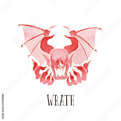 7つの大罪 Seven Deadly Sins 悪魔 憤怒 サタン 水彩 イラスト 7 Poster Tada