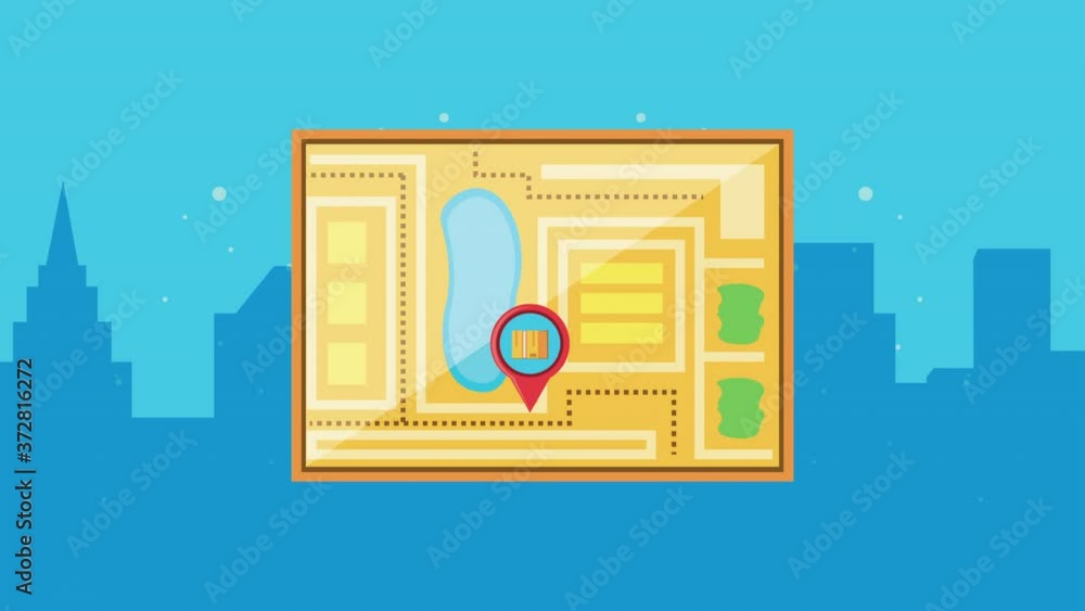 Poster logistic service with map paper and pins locations
