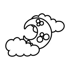 crescent moon and clouds line style icon