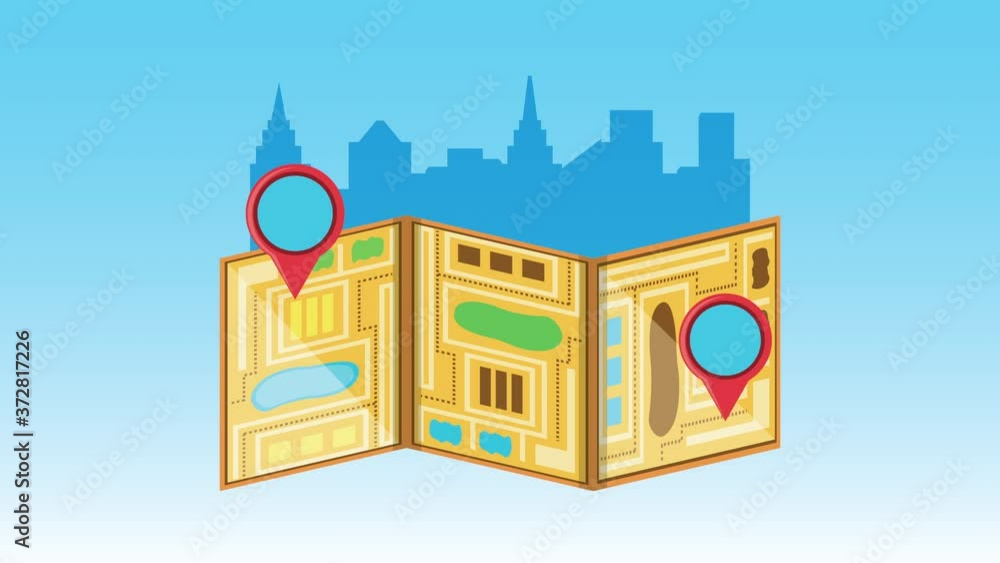 Poster logistic service with map paper and pins locations animation