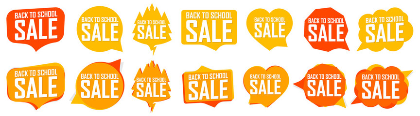 Back to School Sale set speech bubble banners, discount tags design template, vector illustration 