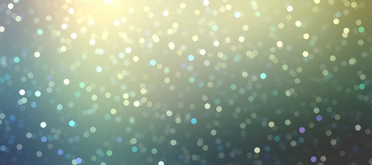 Magical natural green blur background decorative sparkles. Festive wide format banner.