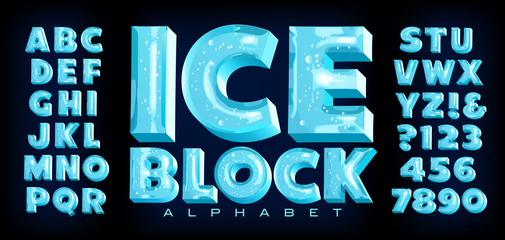 Ice Block Alphabet; A Vector Font with 3d Ice Effects Complete with Reflections, Transparency, Trapped Bubbles and Other Realistic Detailing. This Lettering Has the Frozen Look of Ice Cubes.