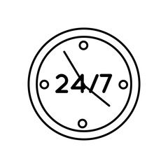 time clock with 24-7 symbol line style