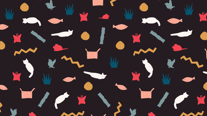 Obraz premium Cute cat pattern background. Decorative abstract colorful illustration. 