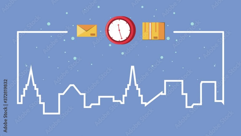 Poster logistic service with cityscape and set items animation