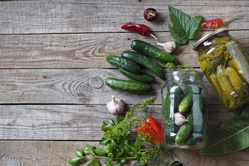 The benefits and harms of canned cucumbers.The process of home canning cucumbers in glass jars...