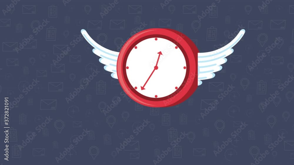 Poster logistic service with time clock flying animation