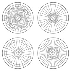 Set of circular pattern flooring. Basic mosaic circular tiles in vector line. Symmetrical radial paving pattern.