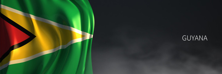 Guyana Flag 3d Rendering with Dark Background. 3d Rendering of South American countries Flag.
