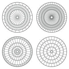 Set of circular pattern flooring. Outdoor mosaic stone circular tiles in vector line. Mixed of symmetrical radial pattern.