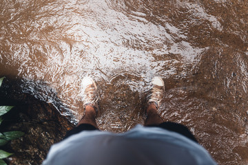 Fototapeta premium Waterfall in the forest ,Waterfall in nature travel mok fah waterfall