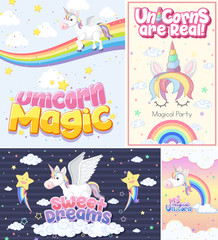 Cute unicorn banner on pastel background color