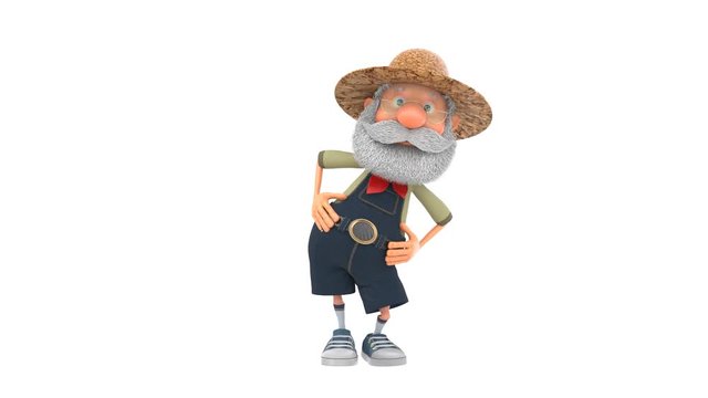 3D illustration farmer does morning exercises/3D illustration grandfather peasant sports in the fresh air