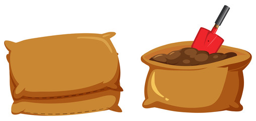 Bags of soil for gardening on white background