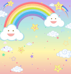 Rainbow with smiley cloud on blank rainbow pastel background