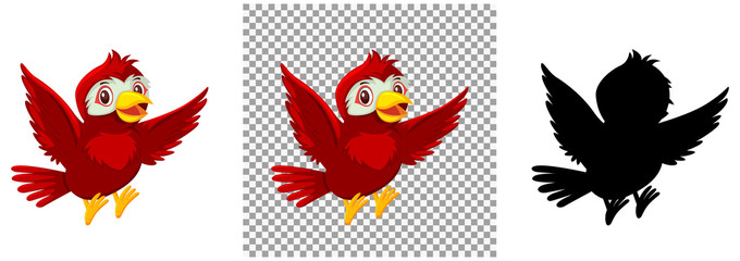 Cute red bird cartoon character