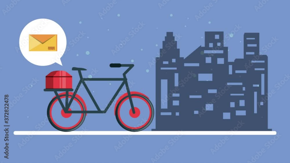 Poster logistic service with bicycle and envelope mail