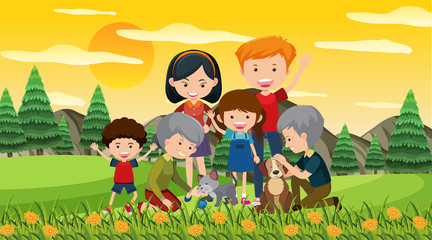 Obraz na płótnie Canvas Scene with happy family in the park