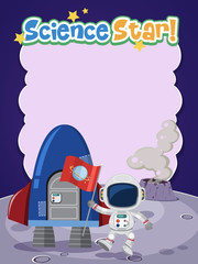 Science star logo with blank banner and astronaut with space objects