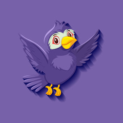 Cute purple bird cartoon character