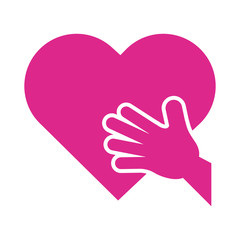 hand with pink heart silhouette style icon