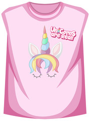 Pink unicorn t-shirt on white background