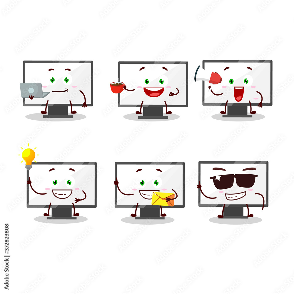 Poster Monitor cartoon character with various types of business emoticons