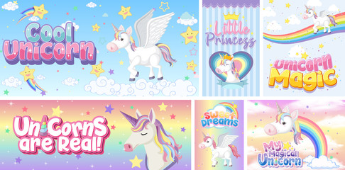 Cute unicorn banner on pastel background color