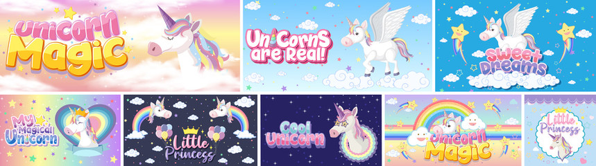 Cute unicorn banner on pastel background color © brgfx