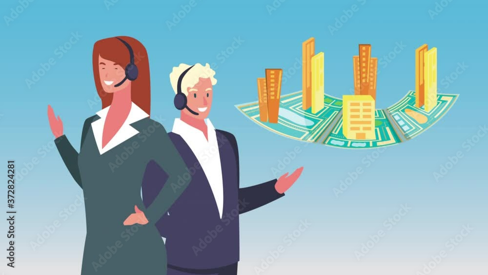 Poster logistic service with buildings in map paper and support agents