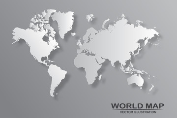 Political world map with shadow isolated on gray background