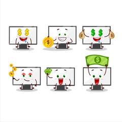 Monitor cartoon character with cute emoticon bring money