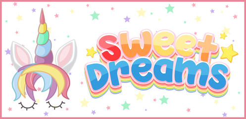 Sweet dreams logo in pastel color with cute unicorn and little star