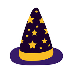 halloween witch hat with stars flat style icon
