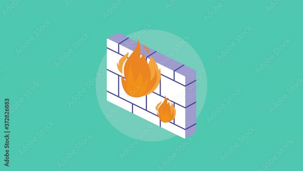 Wall mural cyber security animation with fire wall